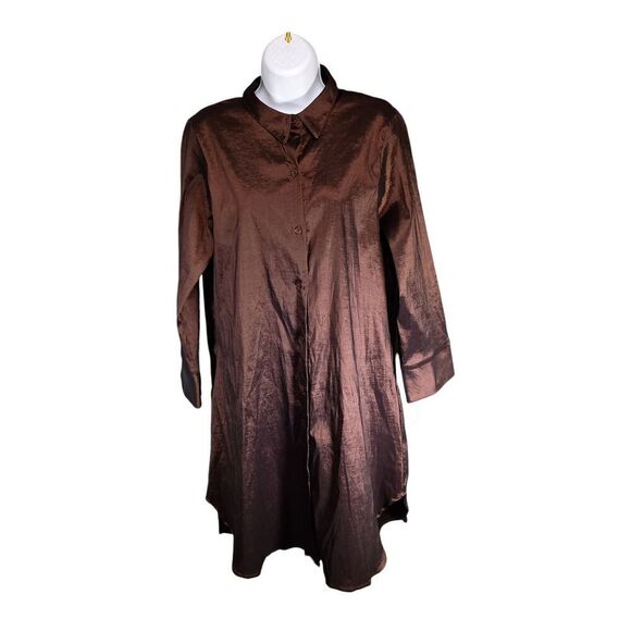 Boho Chic Long tunic Shirt Top Button Front Shirt Brown Women's Medium - Picture 3 of 9
